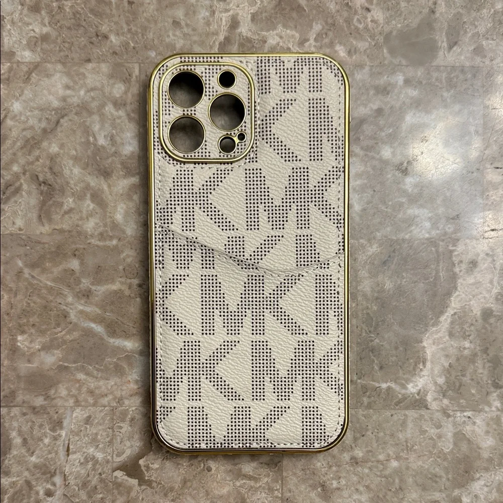 Luxury Patterned IPhone 13 Pro Max Case - Cream and Gold